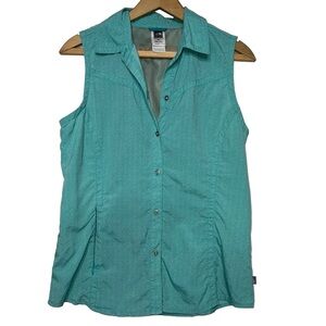 The North Face Turquoise Button Down Sleeveless Outdoor Shirt Medium